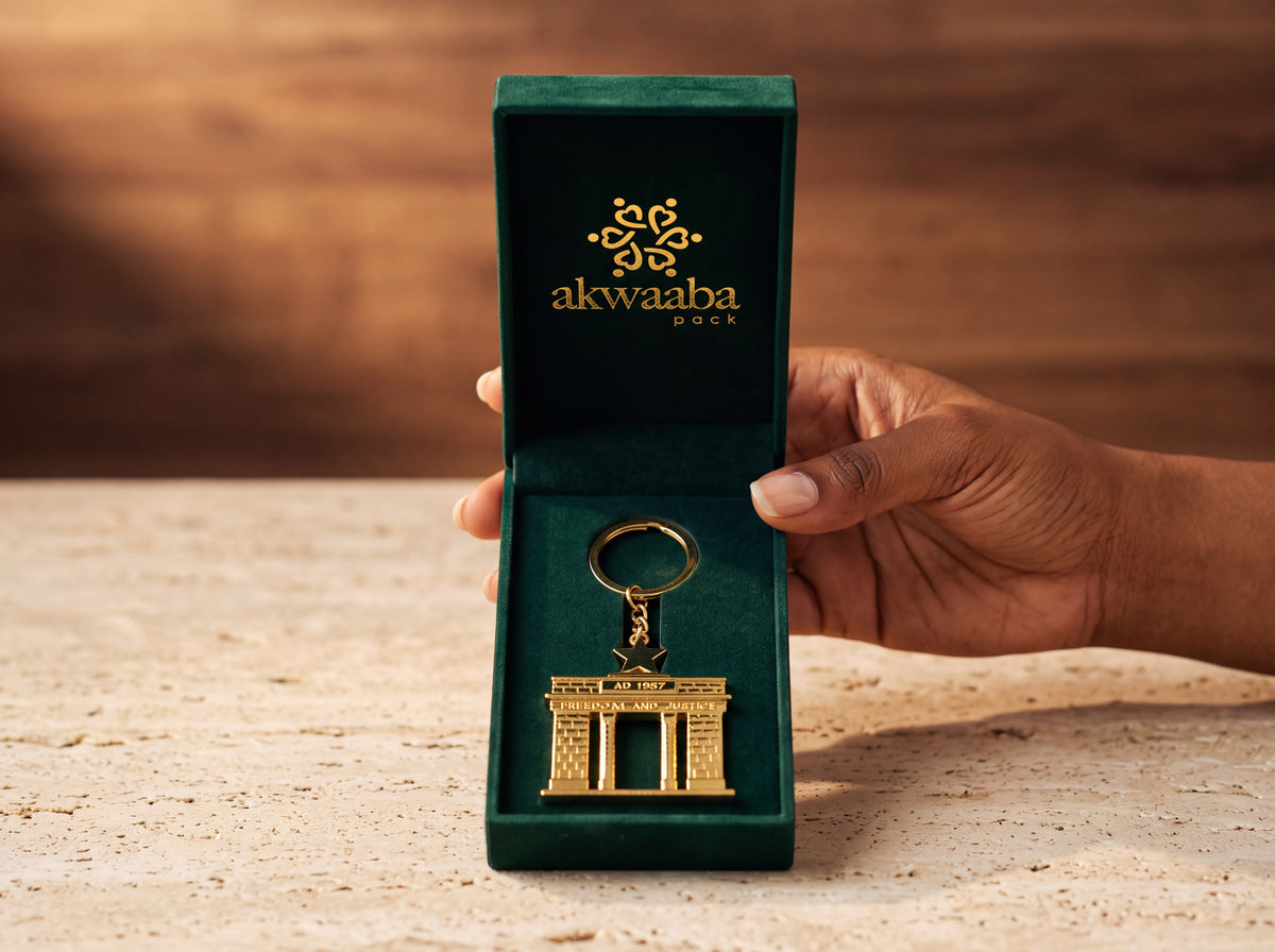 Black Star Gate keychain in a green velvet House of Akwaaba box