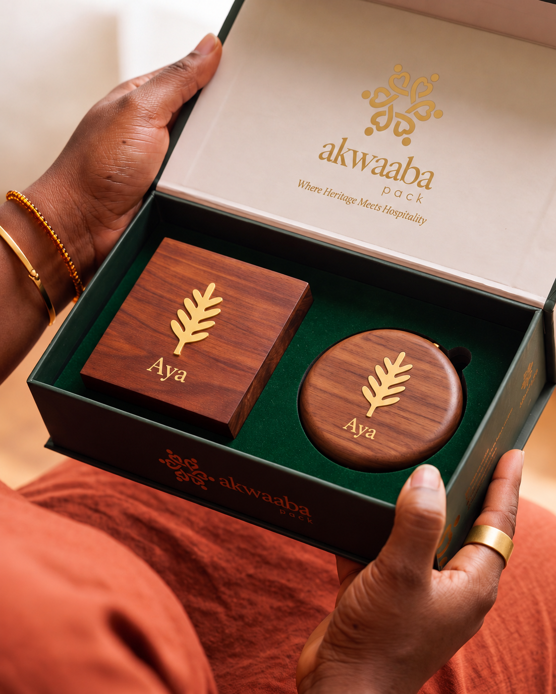 Awula gift set held in an open presentation box